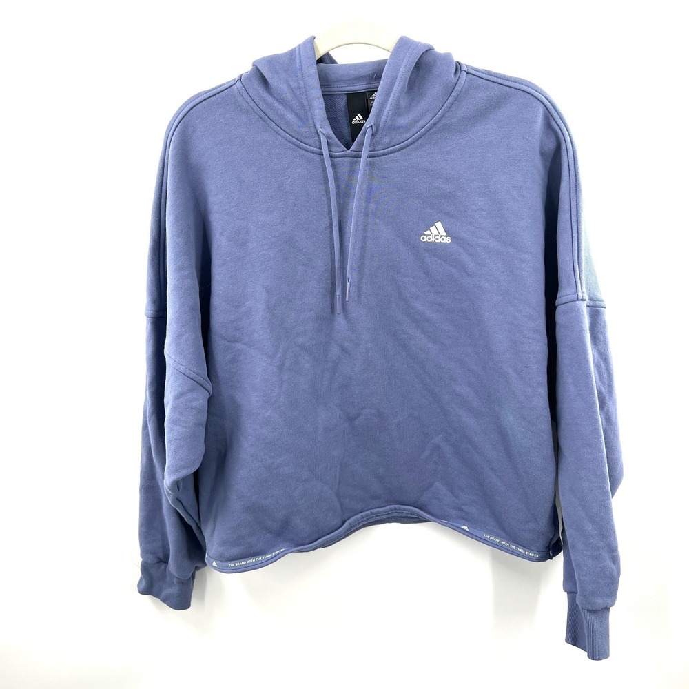 Adidas Periwinkle Cropped Hoodie Hem Detail pullover lounge casual sporty top S - Picture 5 of 10